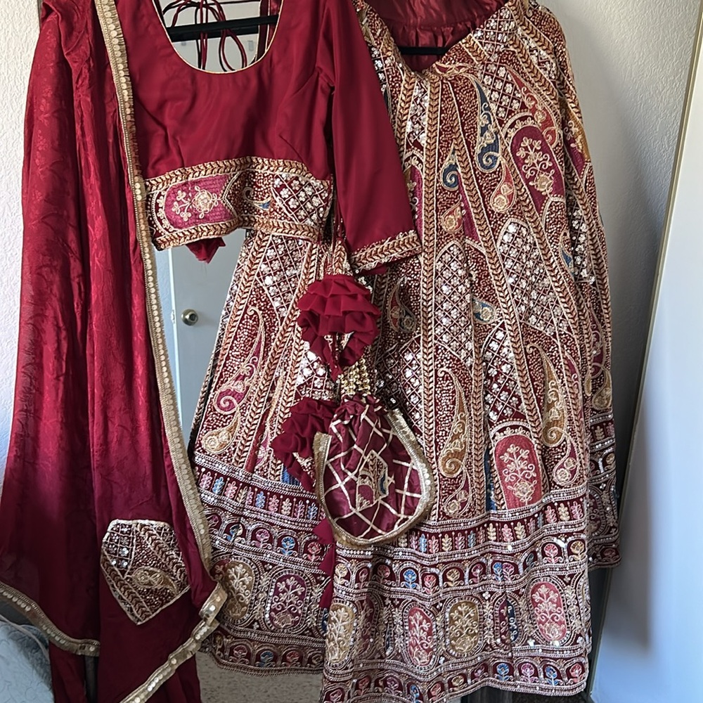 Statement Elegant Red and Gold Embroidered Lehenga Indian party outfit